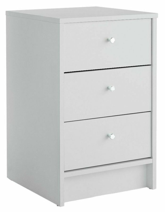 Malibu 3 Drawer Bedside Table - White | Nightstand Storage for Bedroom