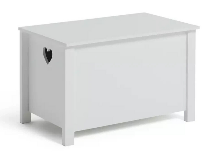 Mia Toy Box - White | Kids Storage Chest with Lid and Heart Cut-Out