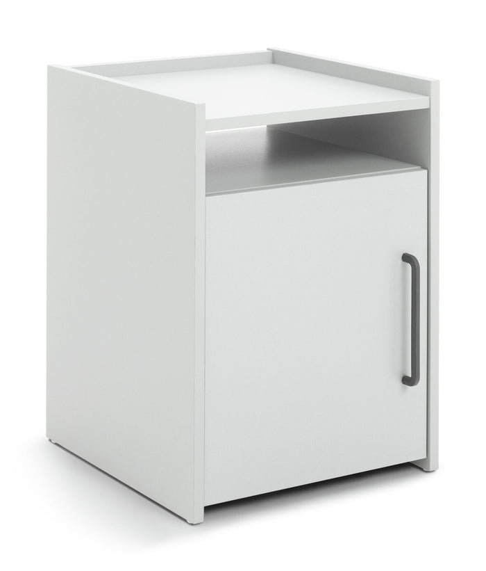 Oldham 1 Door Bedside Table - White | Nightstand, Small Cabinet, Bedroom Storage
