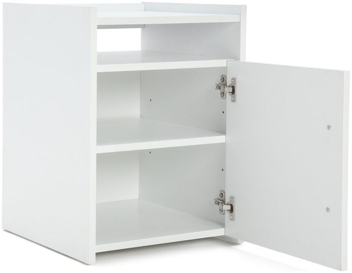 Oldham 1 Door Bedside Table - White | Nightstand, Small Cabinet, Bedroom Storage