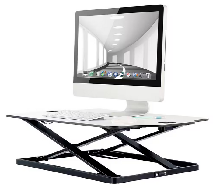 ProperAV Slim Profile Stand Up Desk Workstation - White | Adjustable Office Tabl