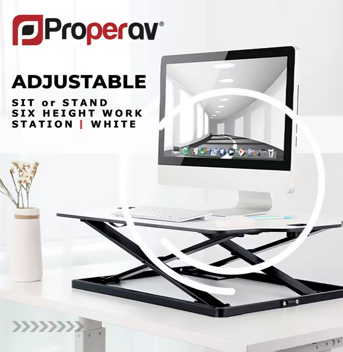 ProperAV Slim Profile Stand Up Desk Workstation - White | Adjustable Office Tabl