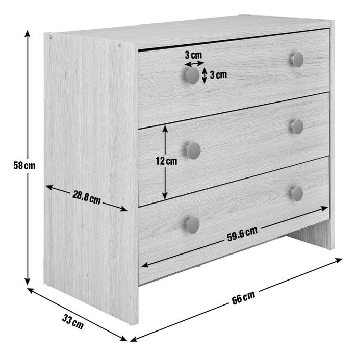 Seville 3 Drawer Chest - White | Bedroom Storage Unit for Clothes & Accessories