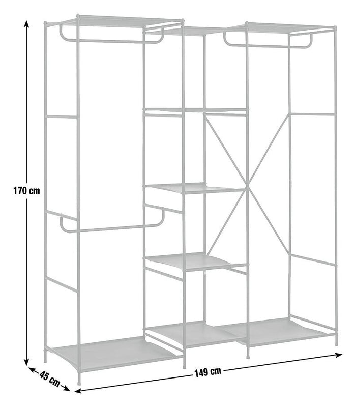 Spencer 3 Rail 6 Shelf Wardrobe - Black