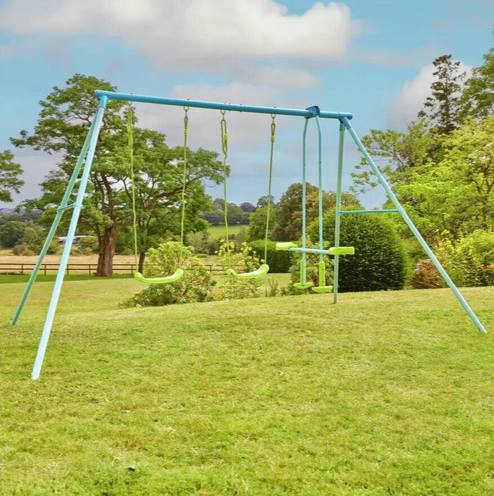 TP Toys Kids Double Swing Set With Glide Ride | Outdoor Playset 4 Seater Garden