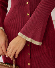 Wine Red V Neck Viscose Mini Dresses