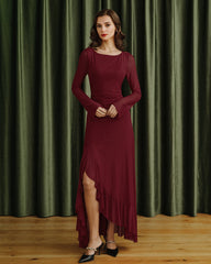 Red Boat Neck Maxi Dress