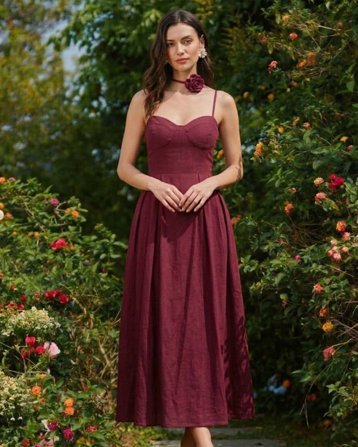 Red Sweetheart Neck Sleeveless Slip Maxi Dress