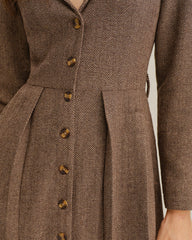 Brown A-Line Pleated Midi Dress